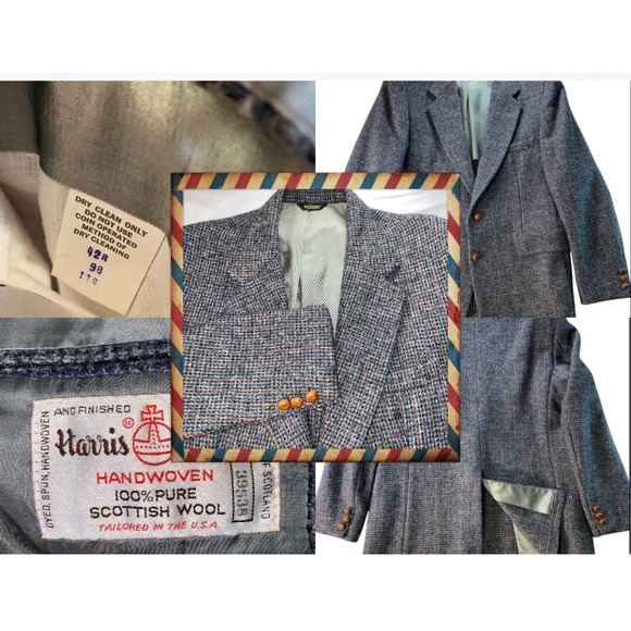 Harris Tweed Blazer Mens 42R Scottish Wool Sport Coat Gray Old Money Single Vent - Picture 1 of 16